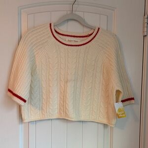 Cream Sweater with Red Accents